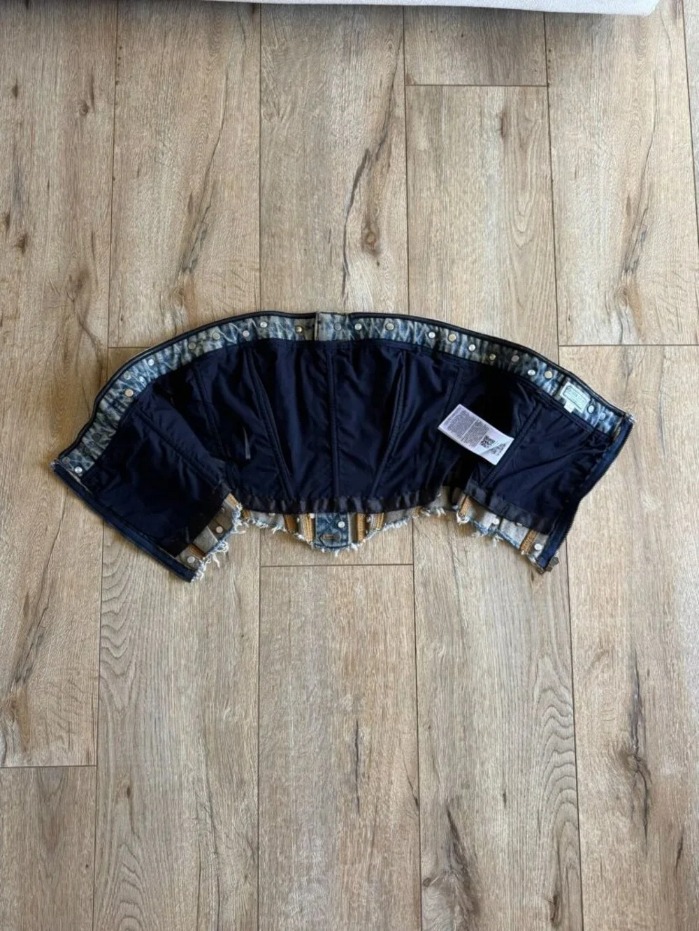 GUESS USA Silver Stud Embellished Gusa‎ Indigo Brown Tint Denim Corset Large